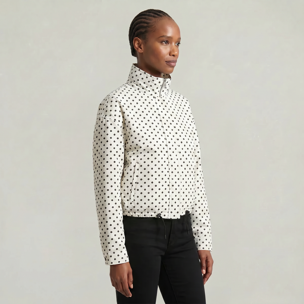 Women’s Polka Dot Bomber Jacket - Zip Up Cropped Lightweight Coat