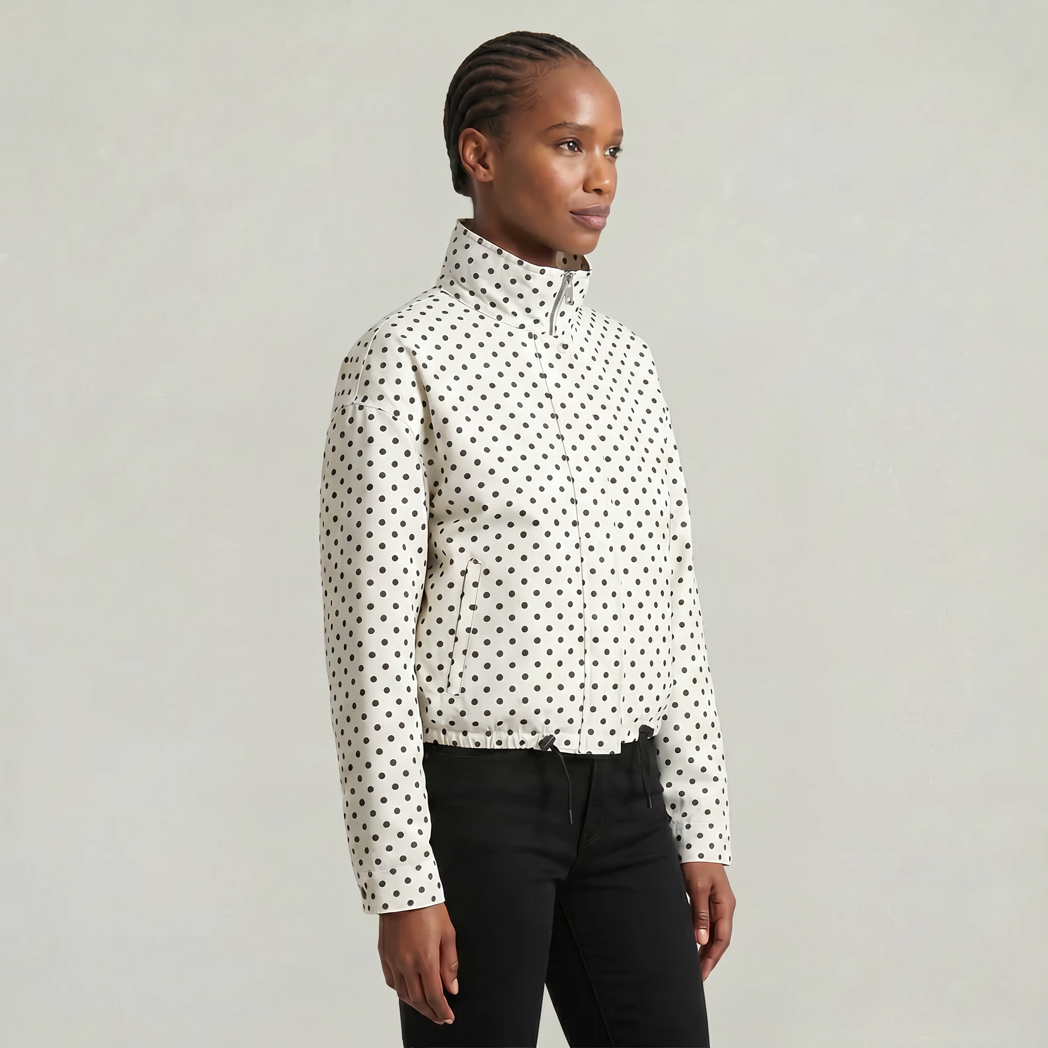 Women’s Polka Dot Bomber Jacket - Zip Up Cropped Lightweight Coat