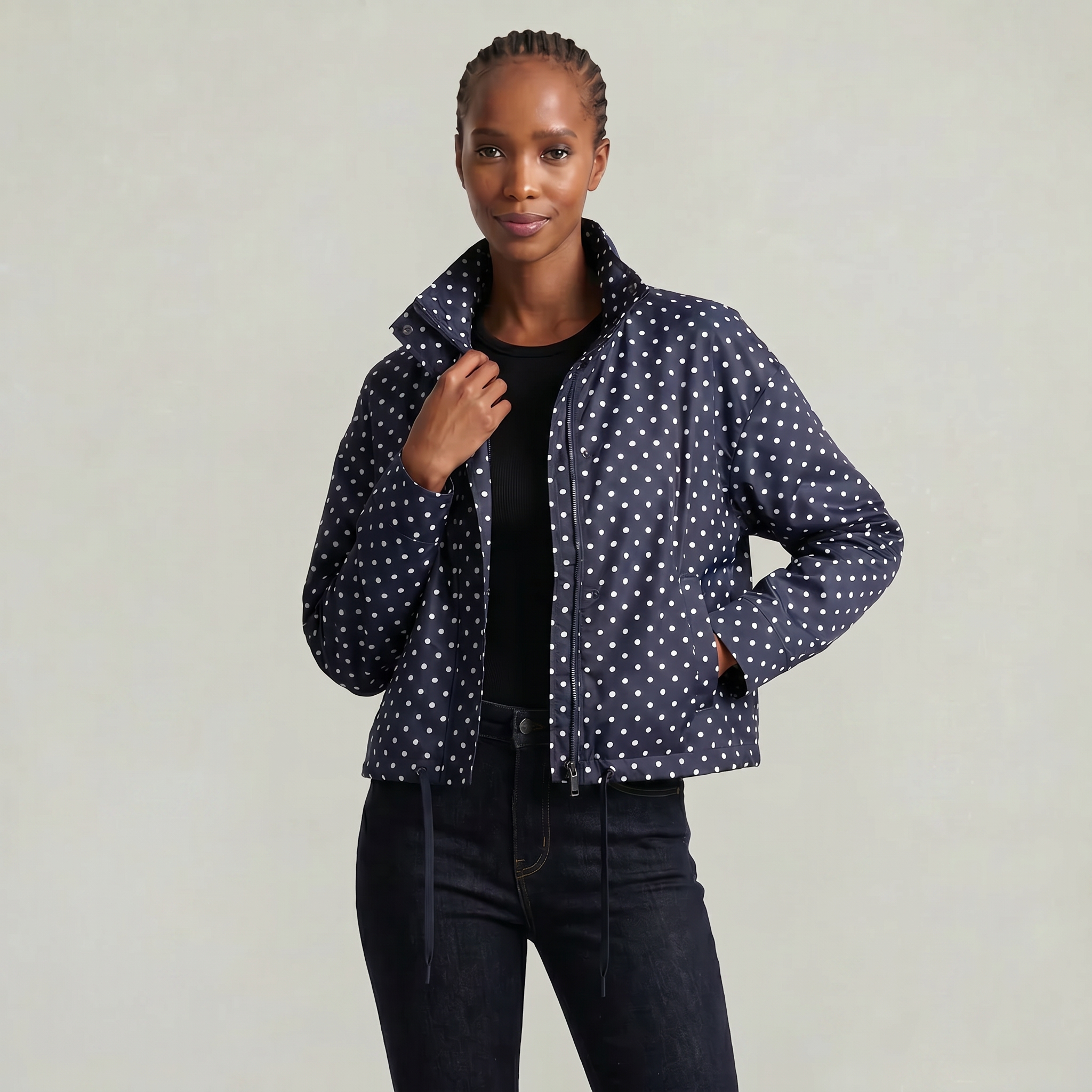 Women’s Polka Dot Bomber Jacket - Zip Up Cropped Lightweight Coat