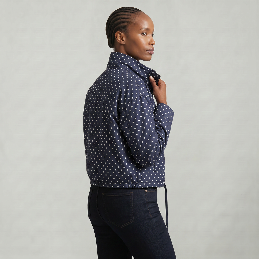 Women’s Polka Dot Bomber Jacket - Zip Up Cropped Lightweight Coat