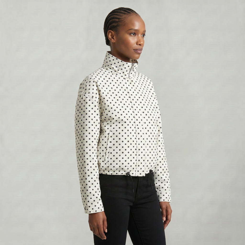 Women’s Polka Dot Bomber Jacket - Zip Up Cropped Lightweight Coat