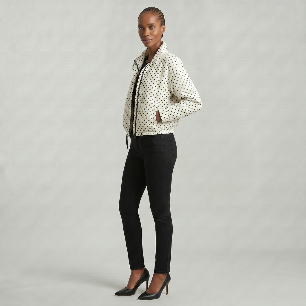 Women’s Polka Dot Bomber Jacket - Zip Up Cropped Lightweight Coat