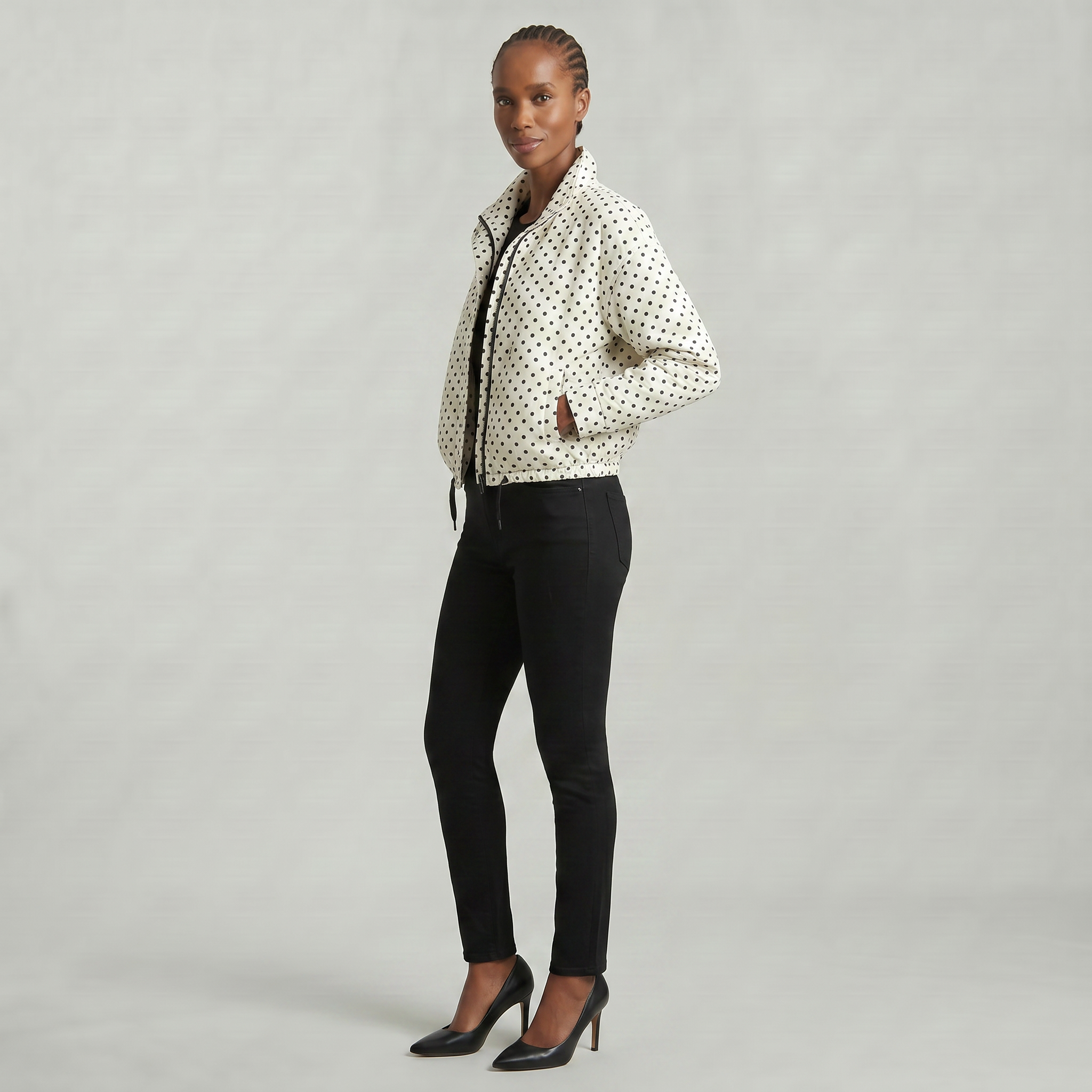 Women’s Polka Dot Bomber Jacket - Zip Up Cropped Lightweight Coat