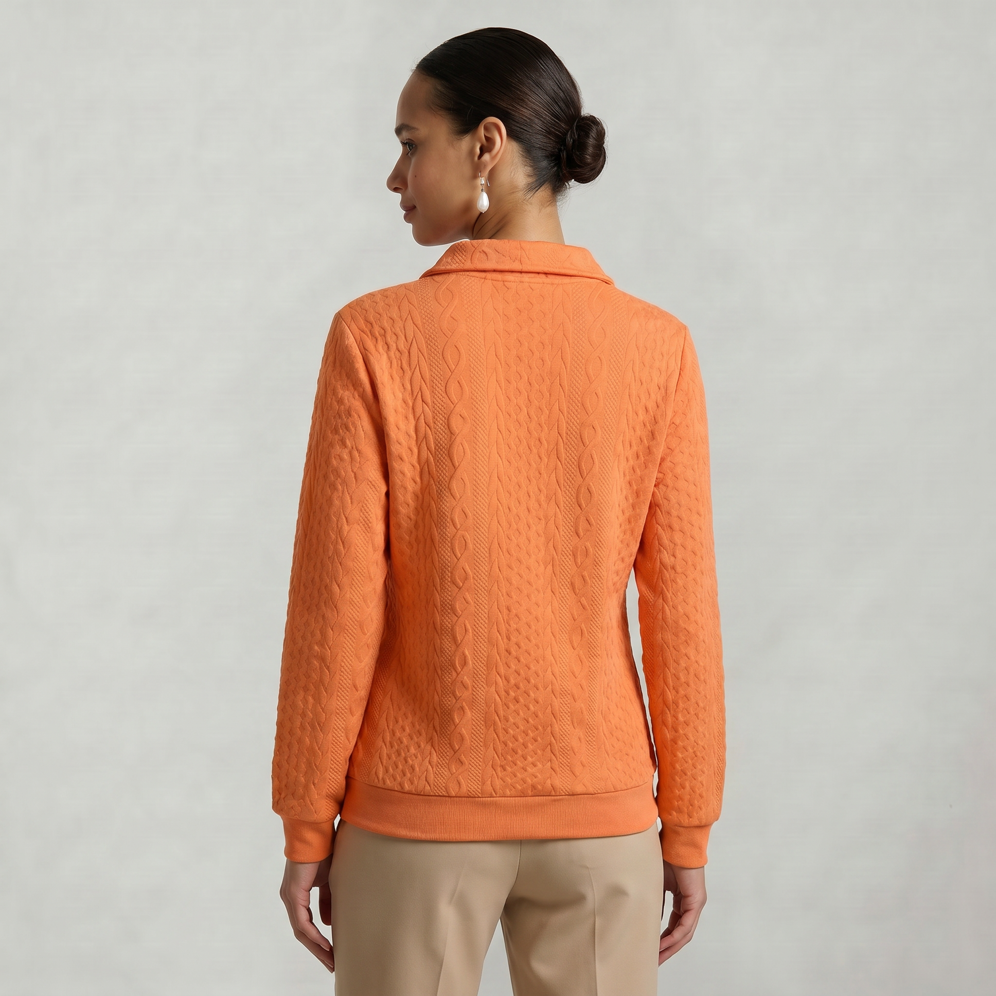 Women’s Quarter Zip Sweatshirt - Cable Knit Long Sleeve Regular Fit