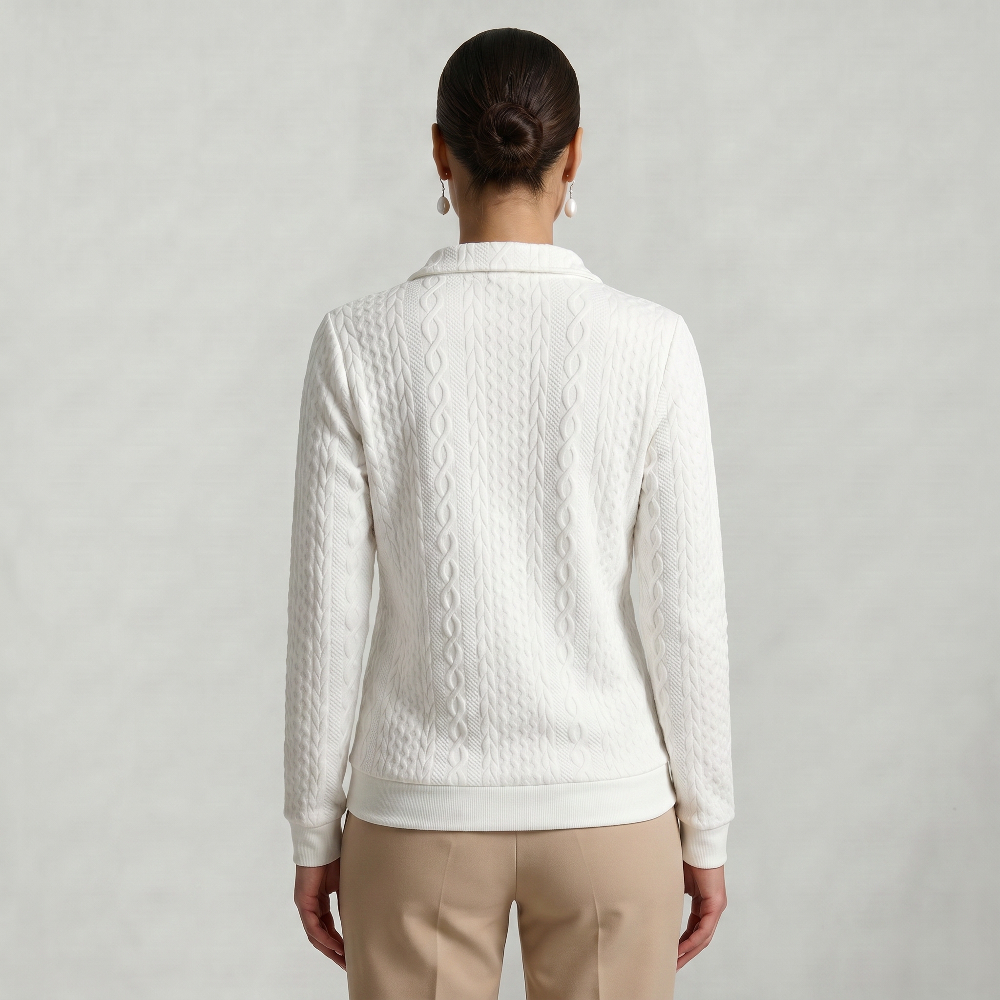 Women’s Quarter Zip Sweatshirt - Cable Knit Long Sleeve Regular Fit