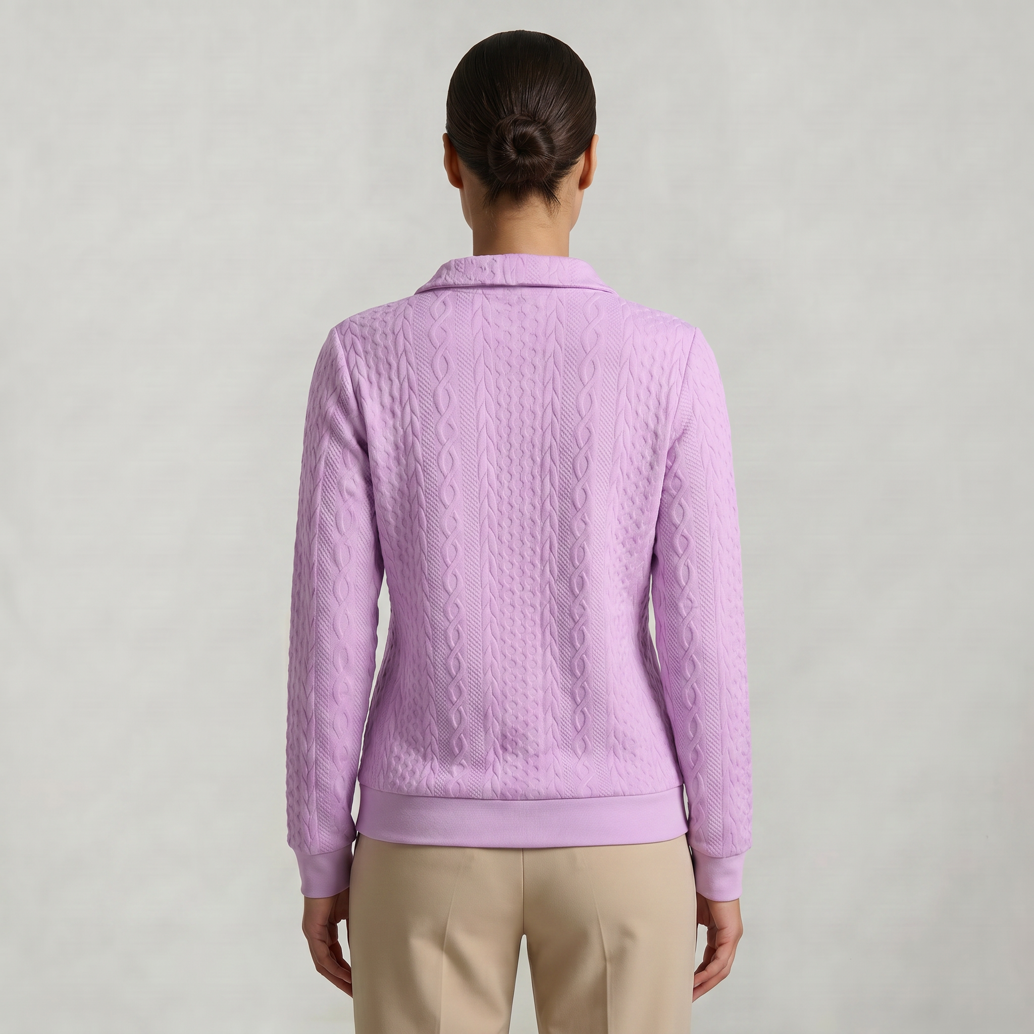 Women’s Quarter Zip Sweatshirt - Cable Knit Long Sleeve Regular Fit