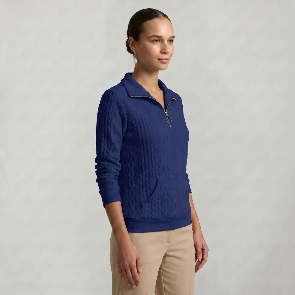 Women’s Quarter Zip Sweatshirt - Cable Knit Long Sleeve Regular Fit
