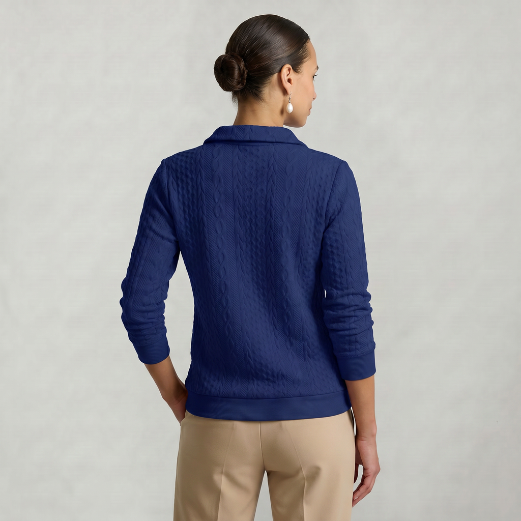 Women’s Quarter Zip Sweatshirt - Cable Knit Long Sleeve Regular Fit