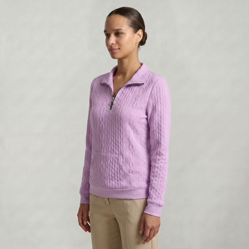 Women’s Quarter Zip Sweatshirt - Cable Knit Long Sleeve Regular Fit