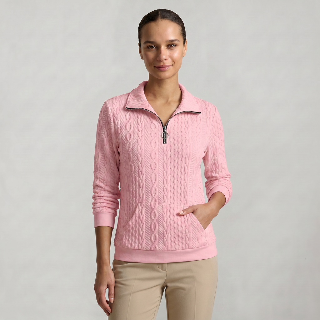 Women’s Quarter Zip Sweatshirt - Cable Knit Long Sleeve Regular Fit
