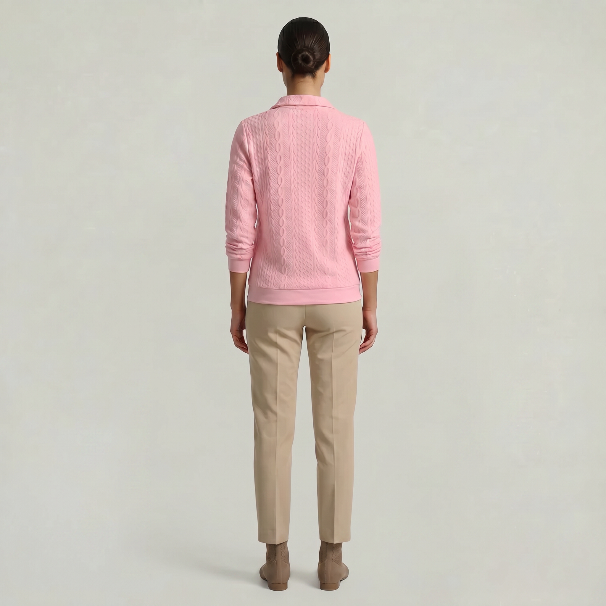 Women’s Quarter Zip Sweatshirt - Cable Knit Long Sleeve Regular Fit