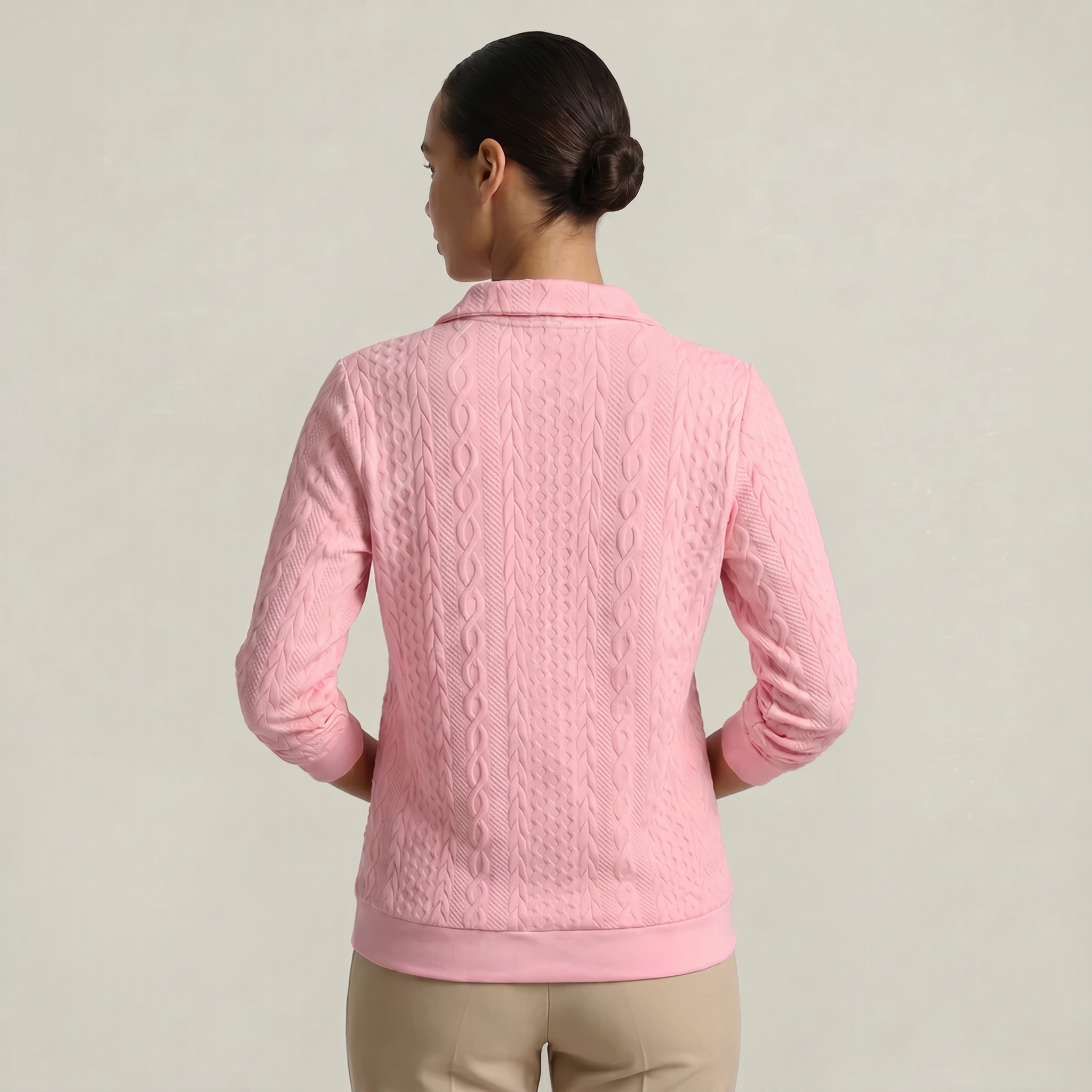 Women’s Quarter Zip Sweatshirt - Cable Knit Long Sleeve Regular Fit