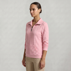 Women’s Quarter Zip Sweatshirt - Cable Knit Long Sleeve Regular Fit