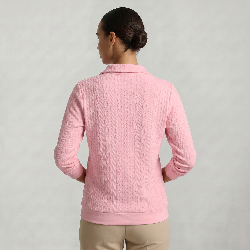 Women’s Quarter Zip Sweatshirt - Cable Knit Long Sleeve Regular Fit