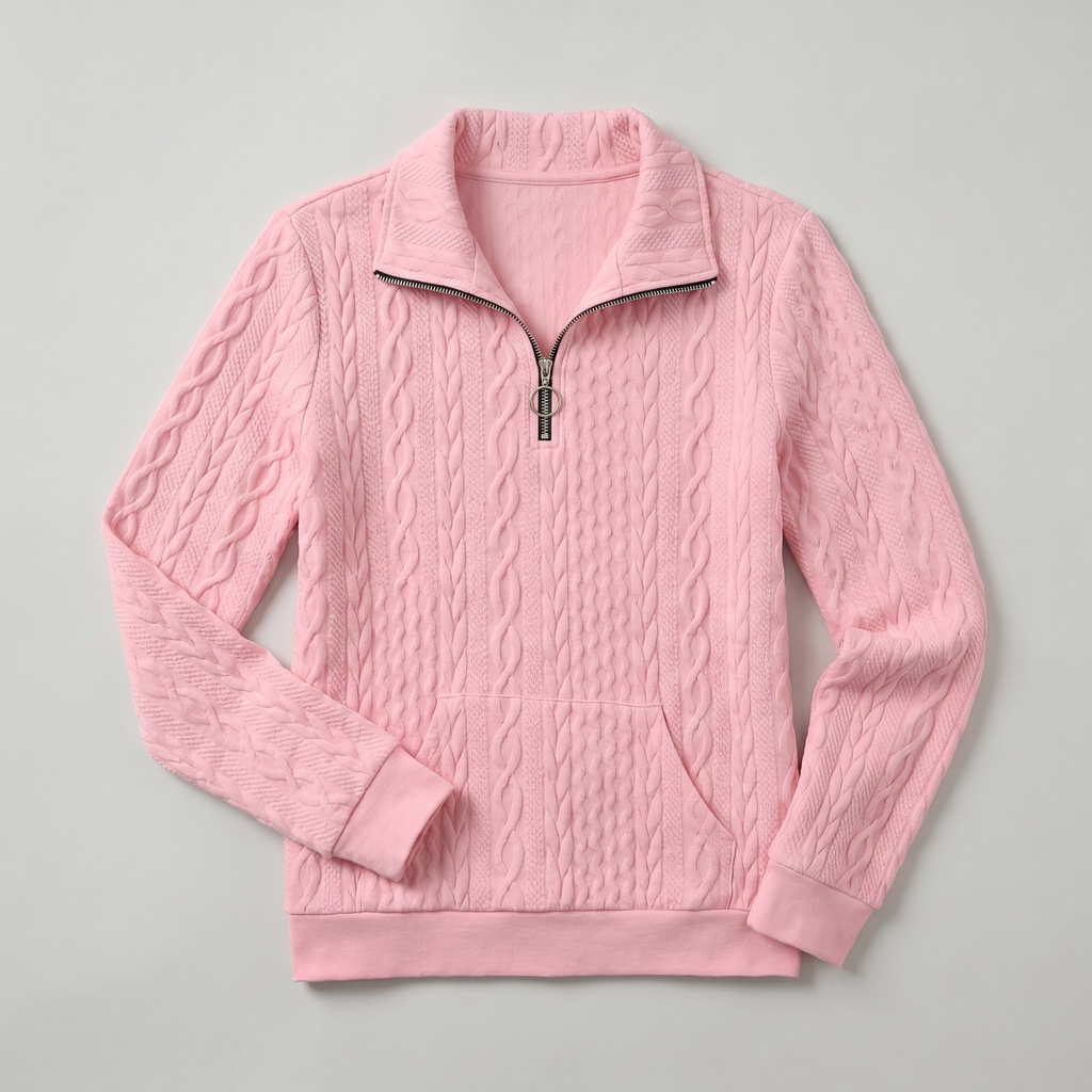 Women’s Quarter Zip Sweatshirt - Cable Knit Long Sleeve Regular Fit