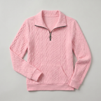 Women’s Quarter Zip Sweatshirt - Cable Knit Long Sleeve Regular Fit