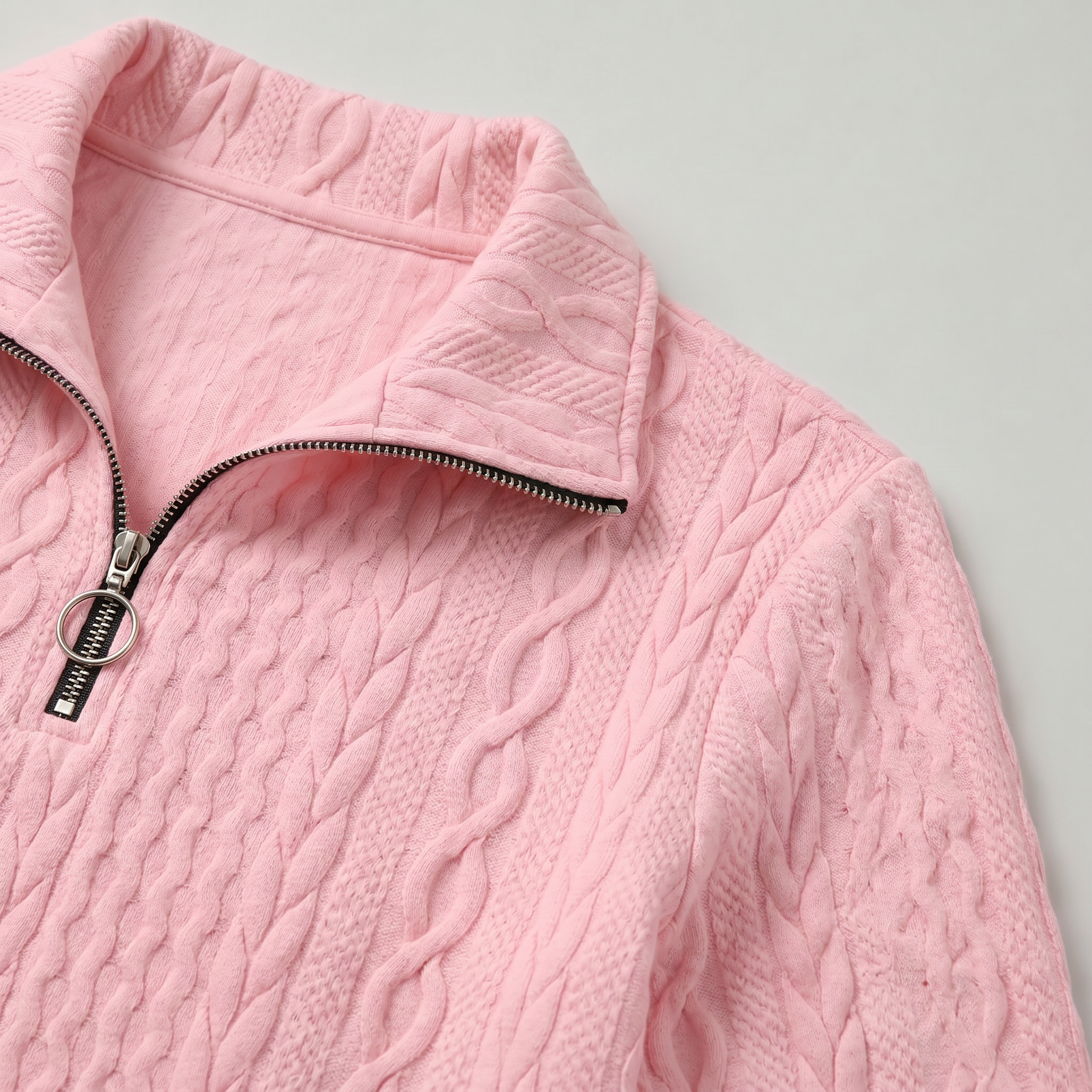 Women’s Quarter Zip Sweatshirt - Cable Knit Long Sleeve Regular Fit