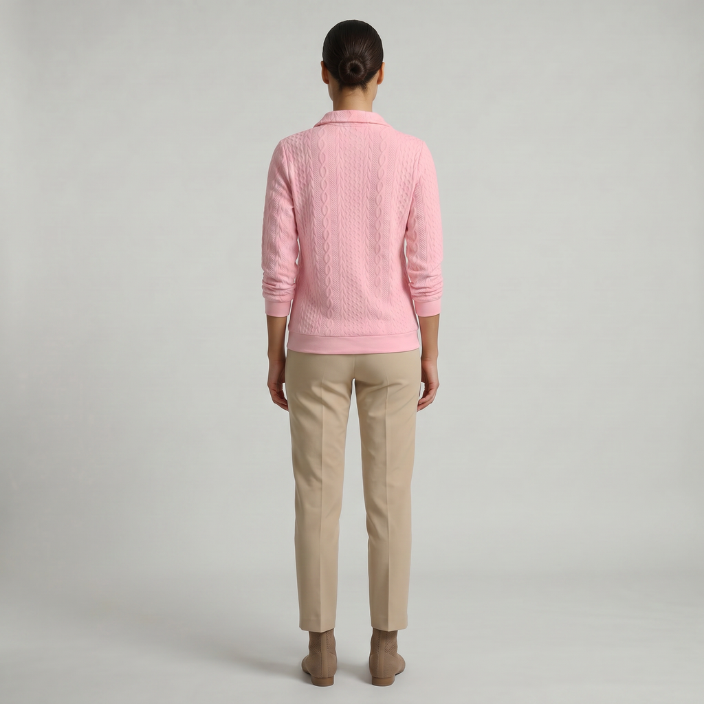 Women’s Quarter Zip Sweatshirt - Cable Knit Long Sleeve Regular Fit