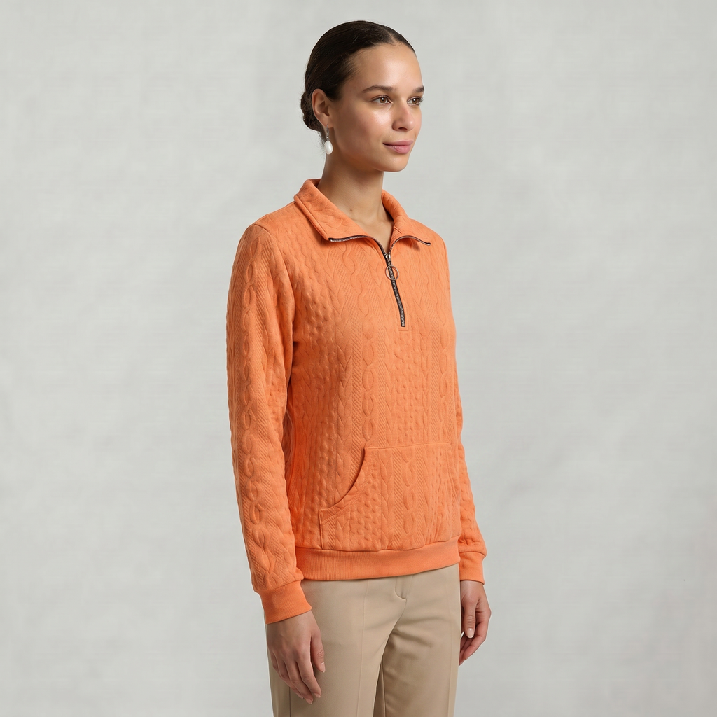 Women’s Quarter Zip Sweatshirt - Cable Knit Long Sleeve Regular Fit