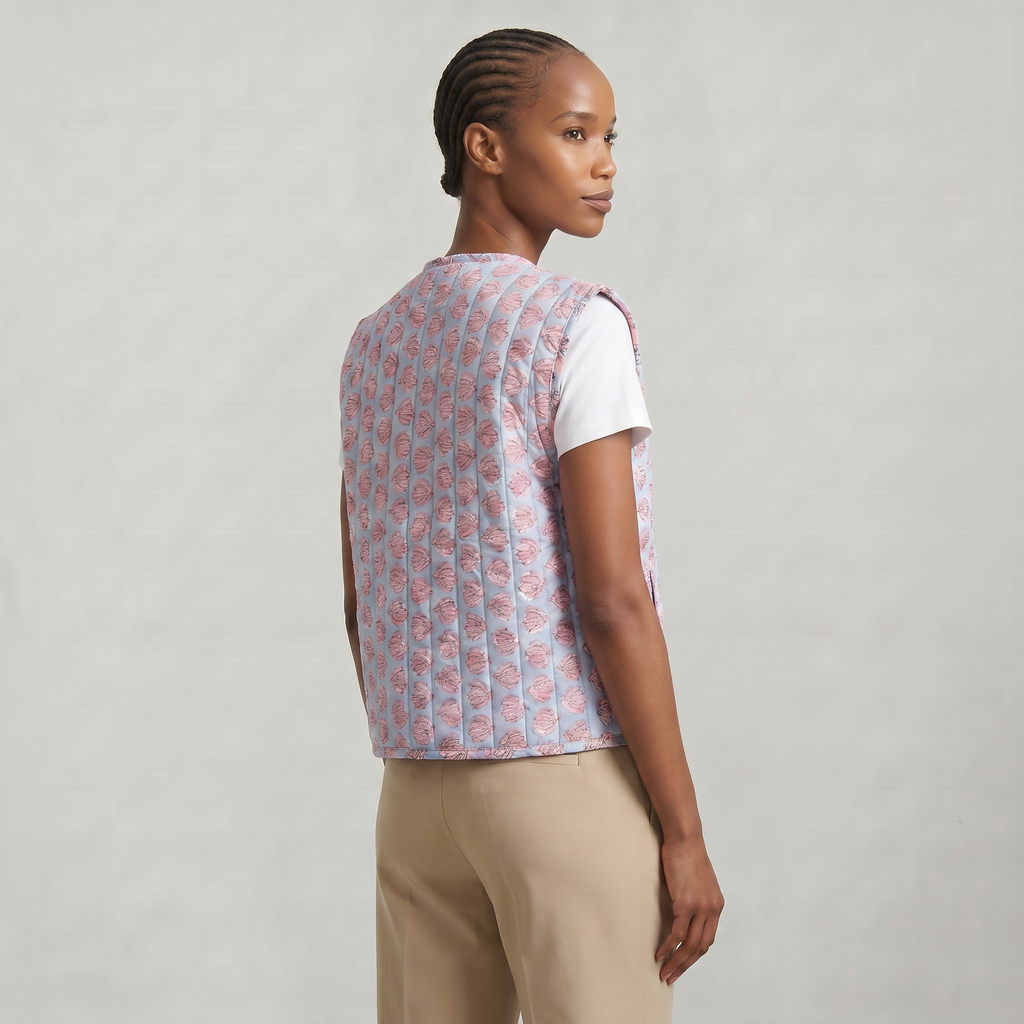 Women’s Quilted Floral Vest - Open Front Relaxed Fit