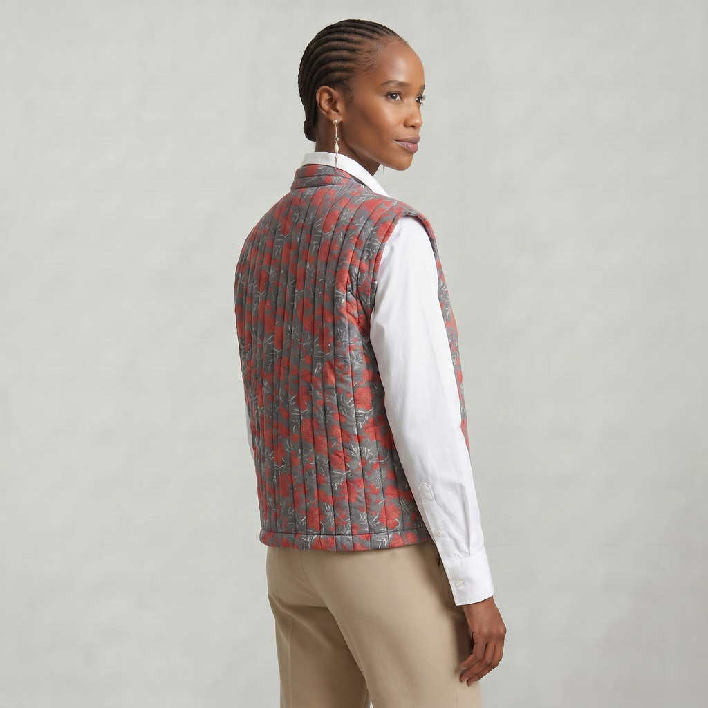 Women’s Quilted Floral Vest - Open Front Relaxed Fit