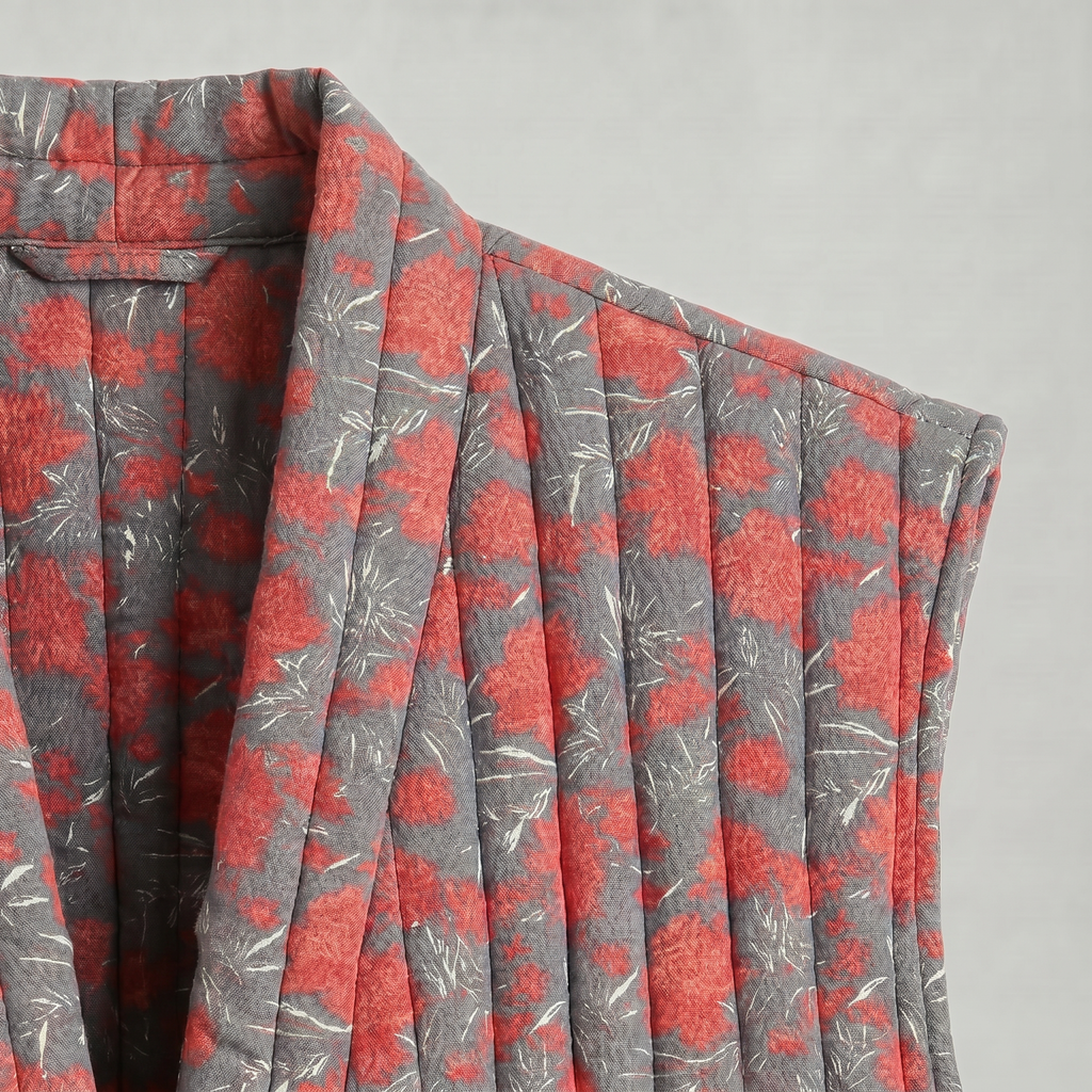 Women’s Quilted Floral Vest - Open Front Relaxed Fit