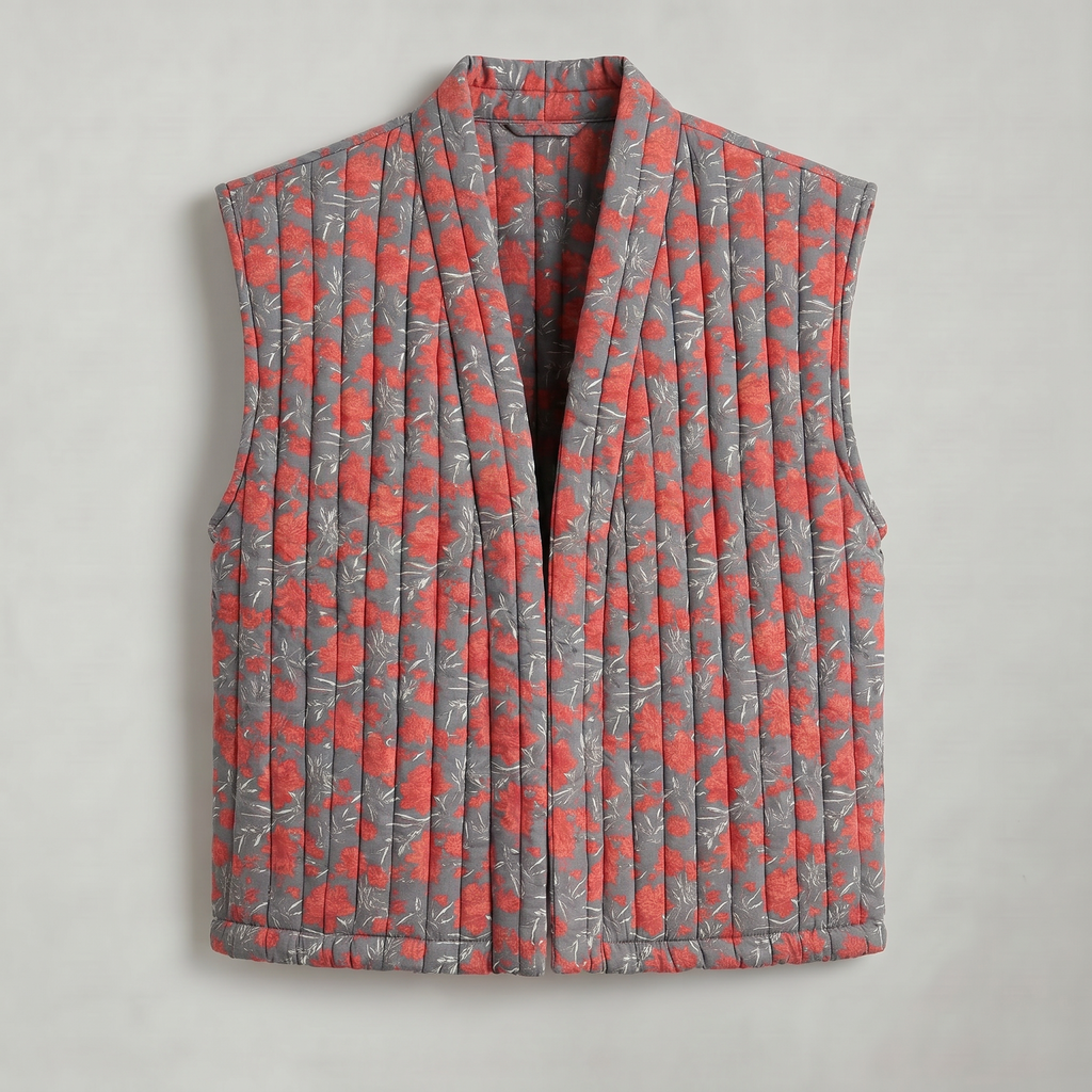 Women’s Quilted Floral Vest - Open Front Relaxed Fit