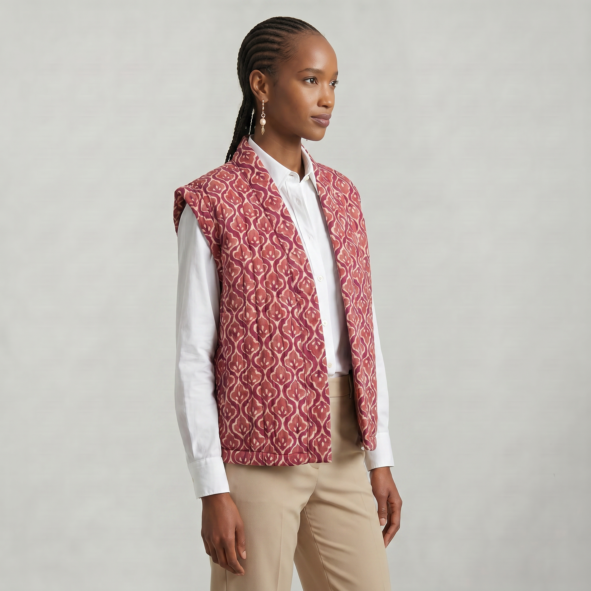 Women’s Quilted Floral Vest - Open Front Relaxed Fit