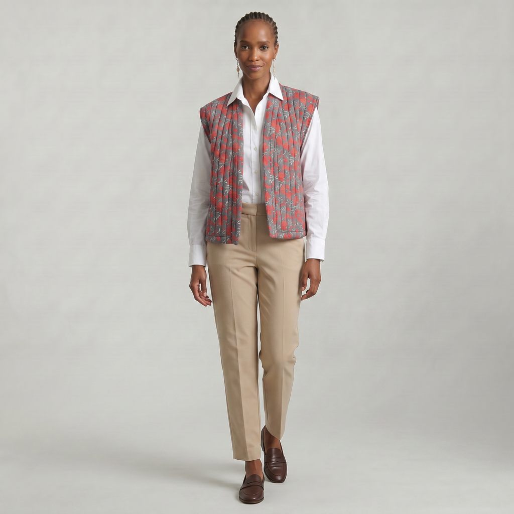 Women’s Quilted Floral Vest - Open Front Relaxed Fit