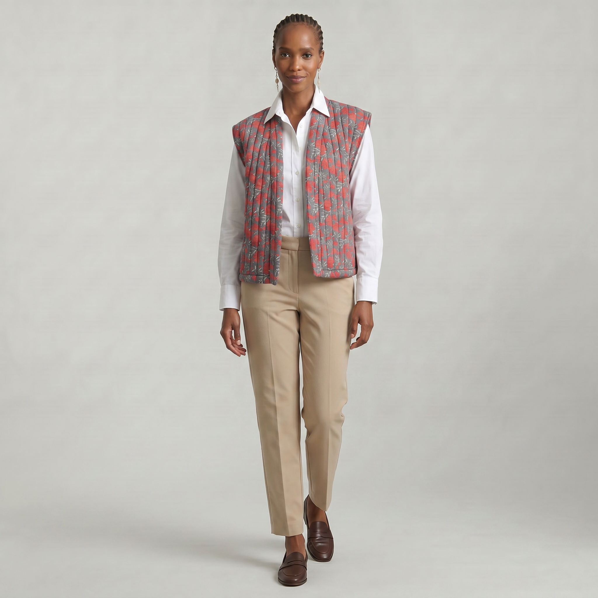 Women’s Quilted Floral Vest - Open Front Relaxed Fit