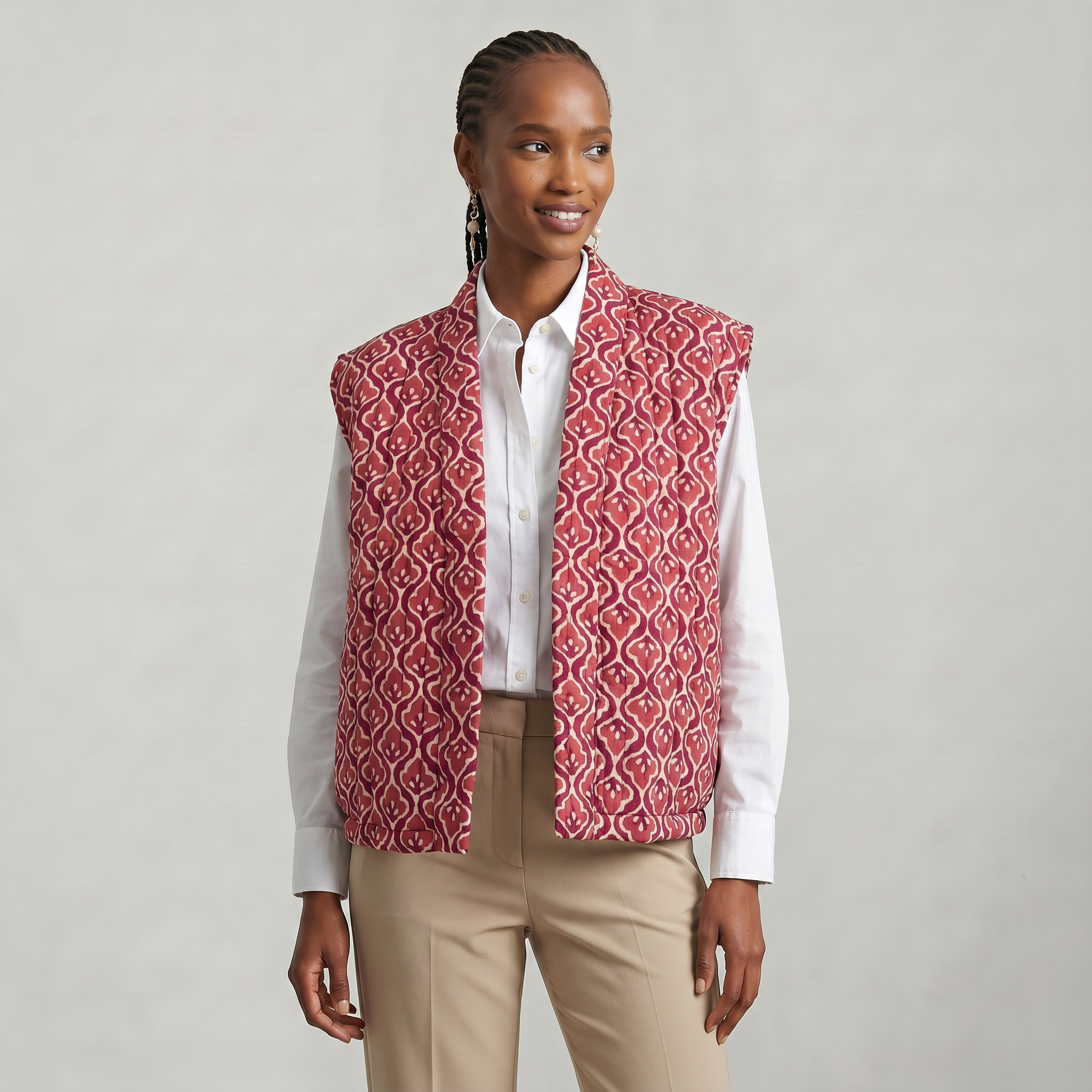 Women’s Quilted Floral Vest - Open Front Relaxed Fit