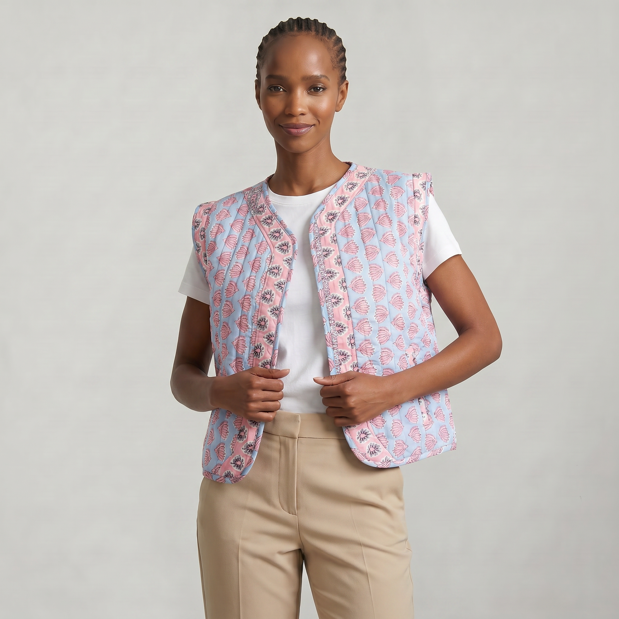 Women’s Quilted Floral Vest - Open Front Relaxed Fit