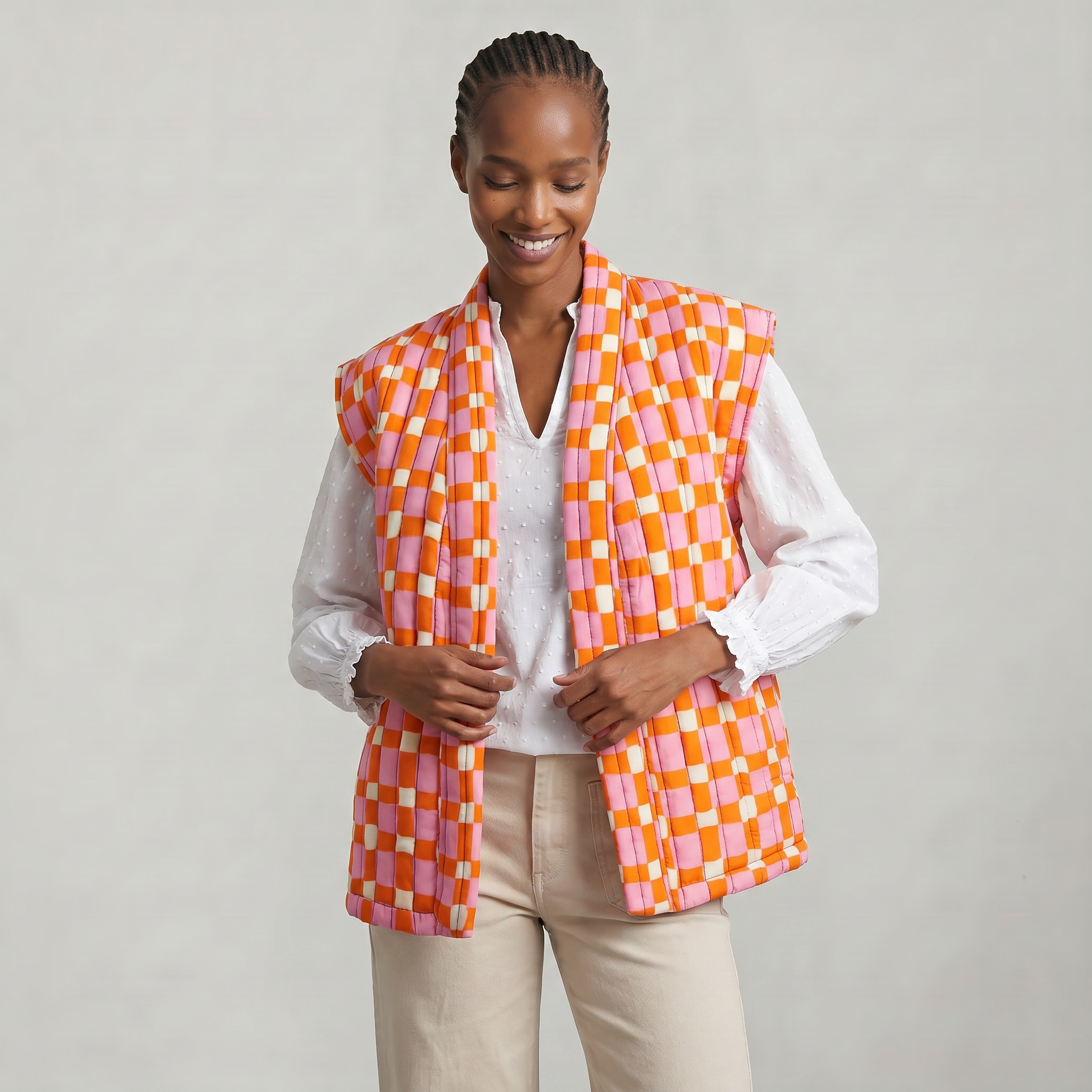 Women’s Quilted Floral Vest - Open Front Relaxed Fit