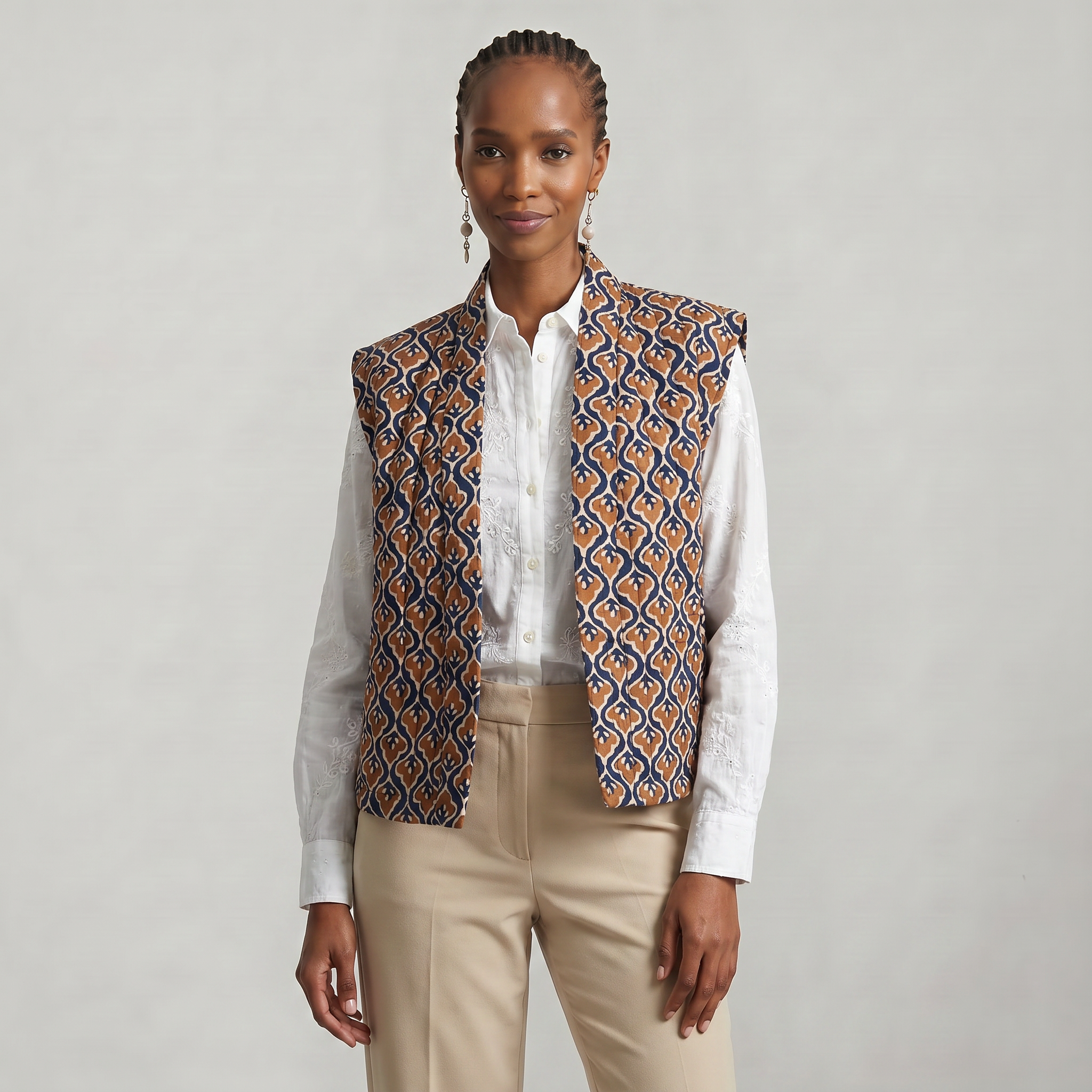 Women’s Quilted Floral Vest - Open Front Relaxed Fit
