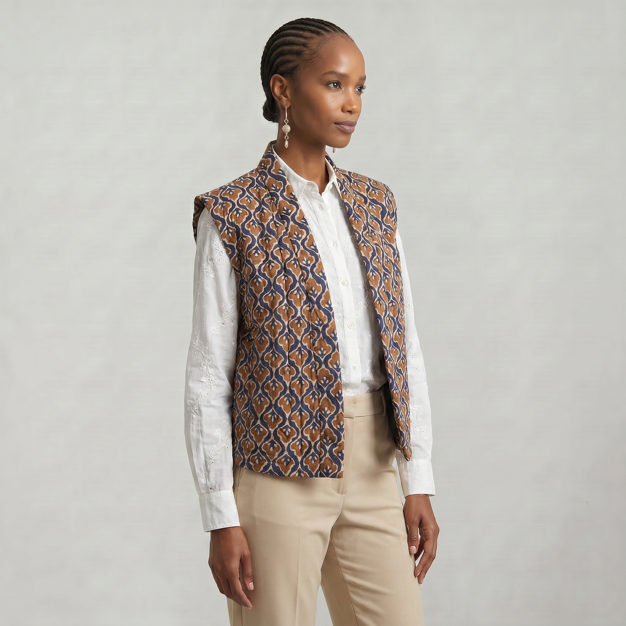 Women’s Quilted Floral Vest - Open Front Relaxed Fit
