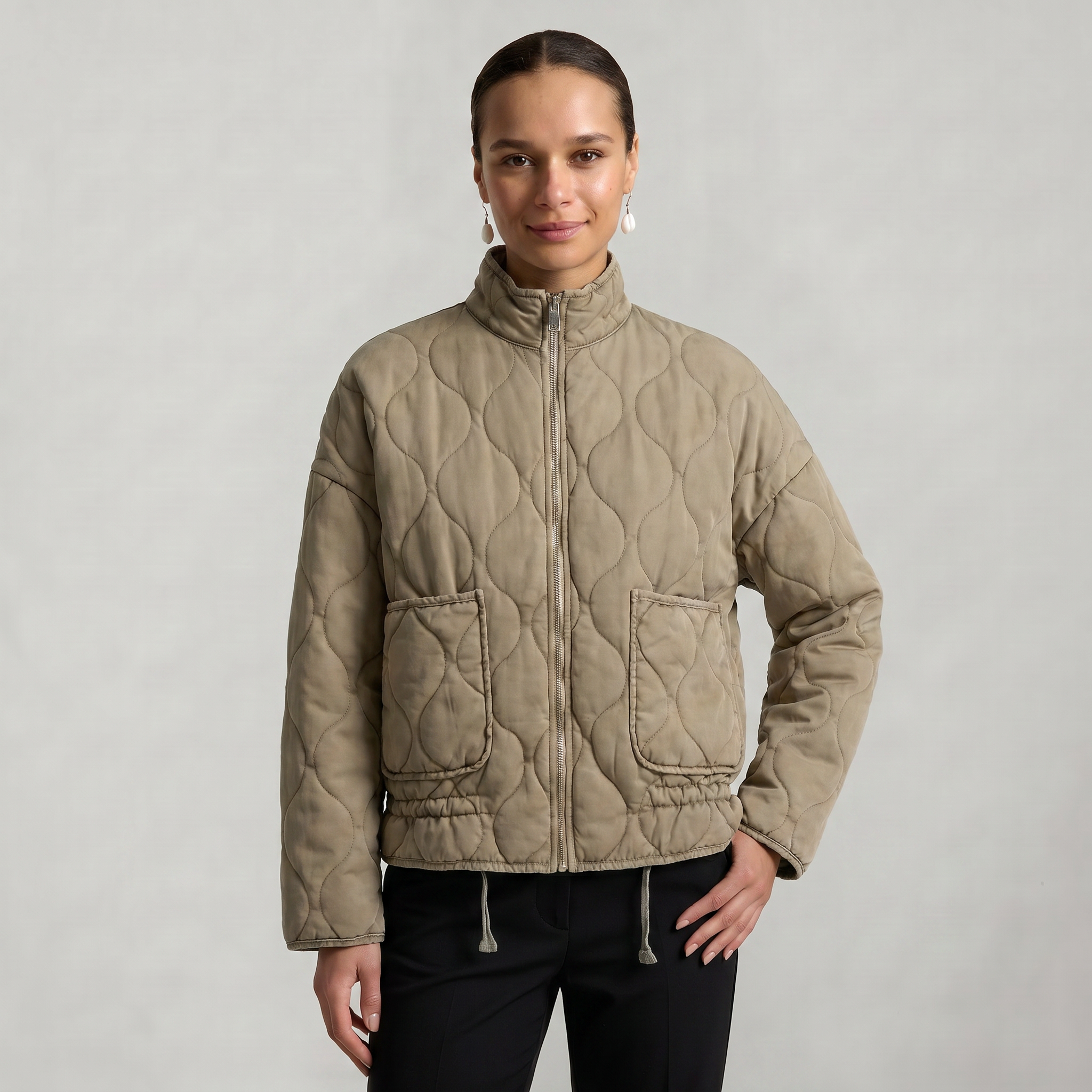 Women’s Quilted Padded Jacket - Zip Front Lightweight Coat