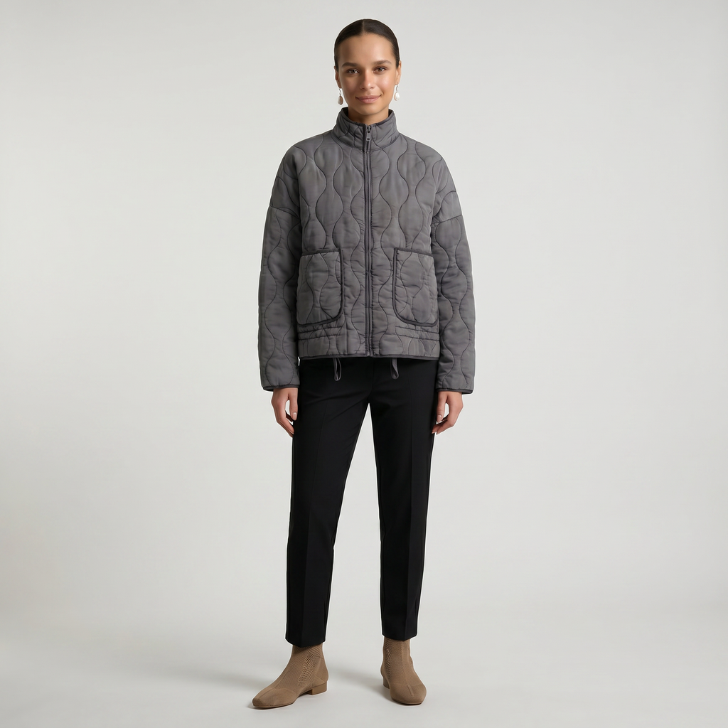 Women’s Quilted Padded Jacket - Zip Front Lightweight Coat