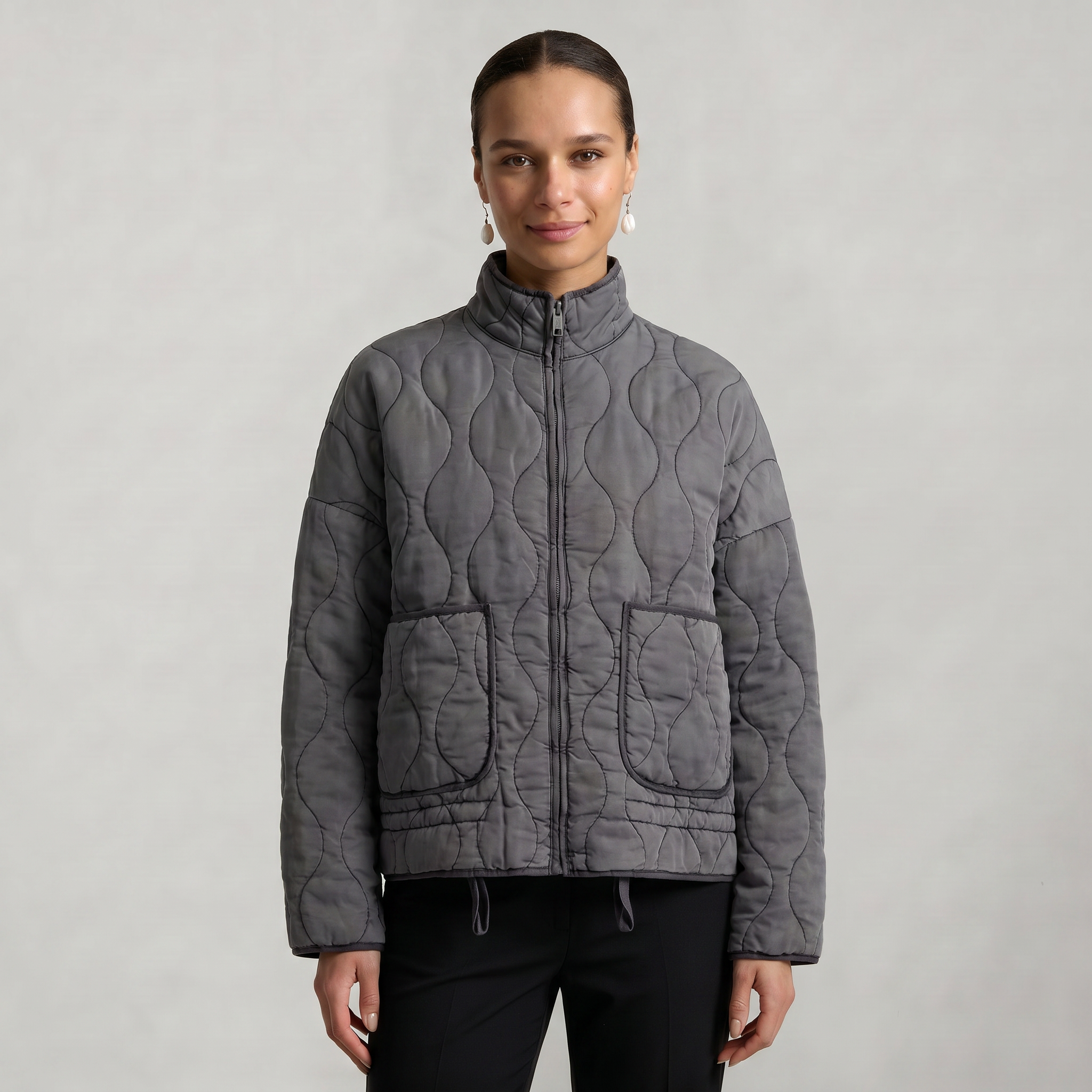 Women’s Quilted Padded Jacket - Zip Front Lightweight Coat