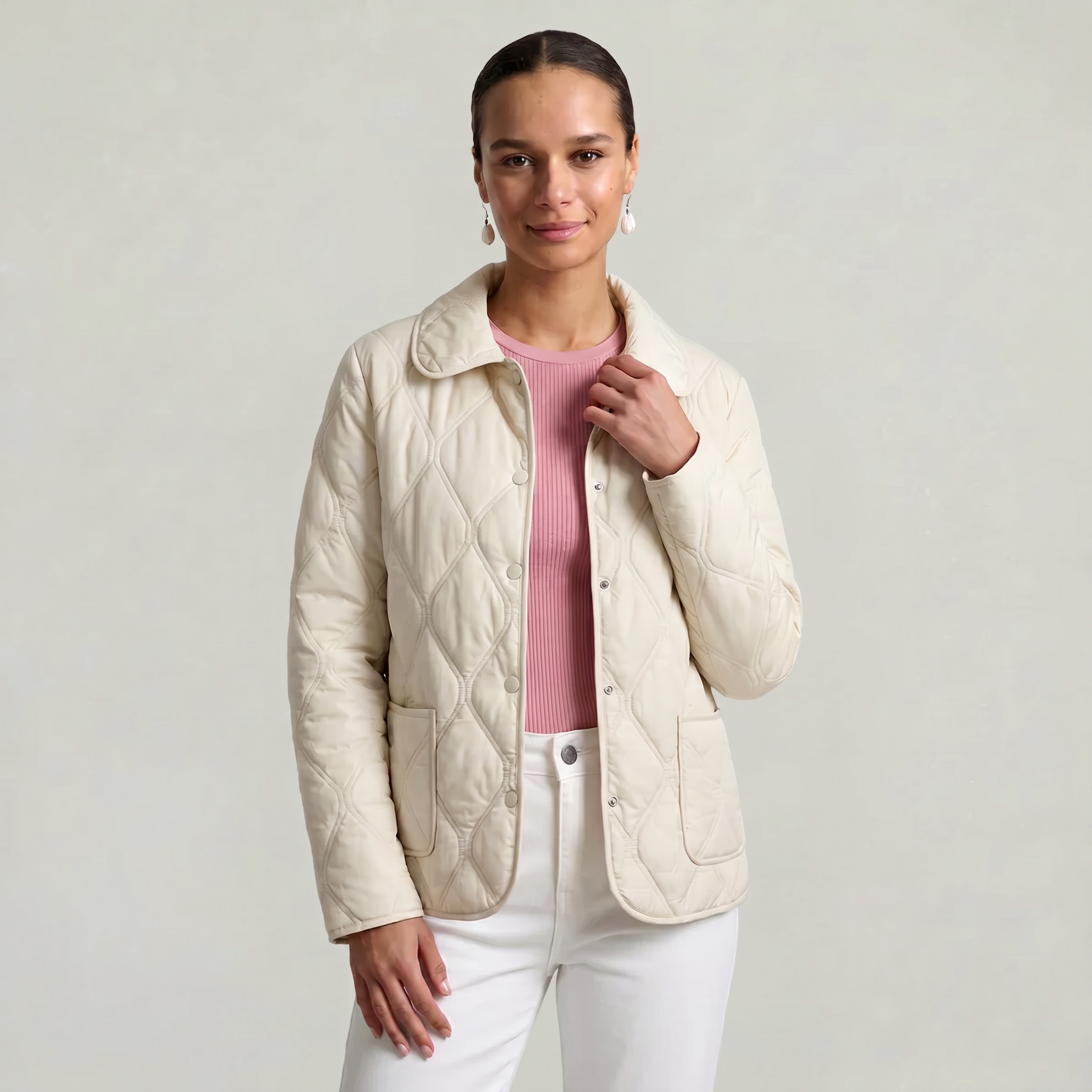Women’s Quilted Puffer Jacket - Button-Down Padded Coat