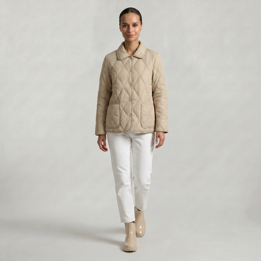 Women’s Quilted Puffer Jacket - Button-Down Padded Coat