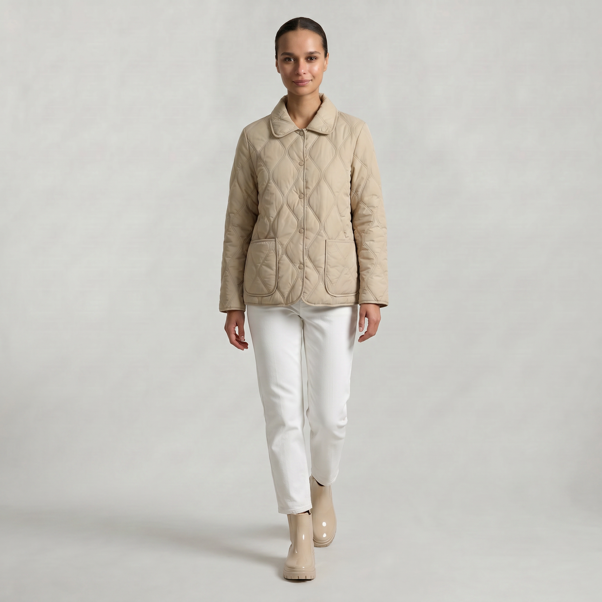 Women’s Quilted Puffer Jacket - Button-Down Padded Coat