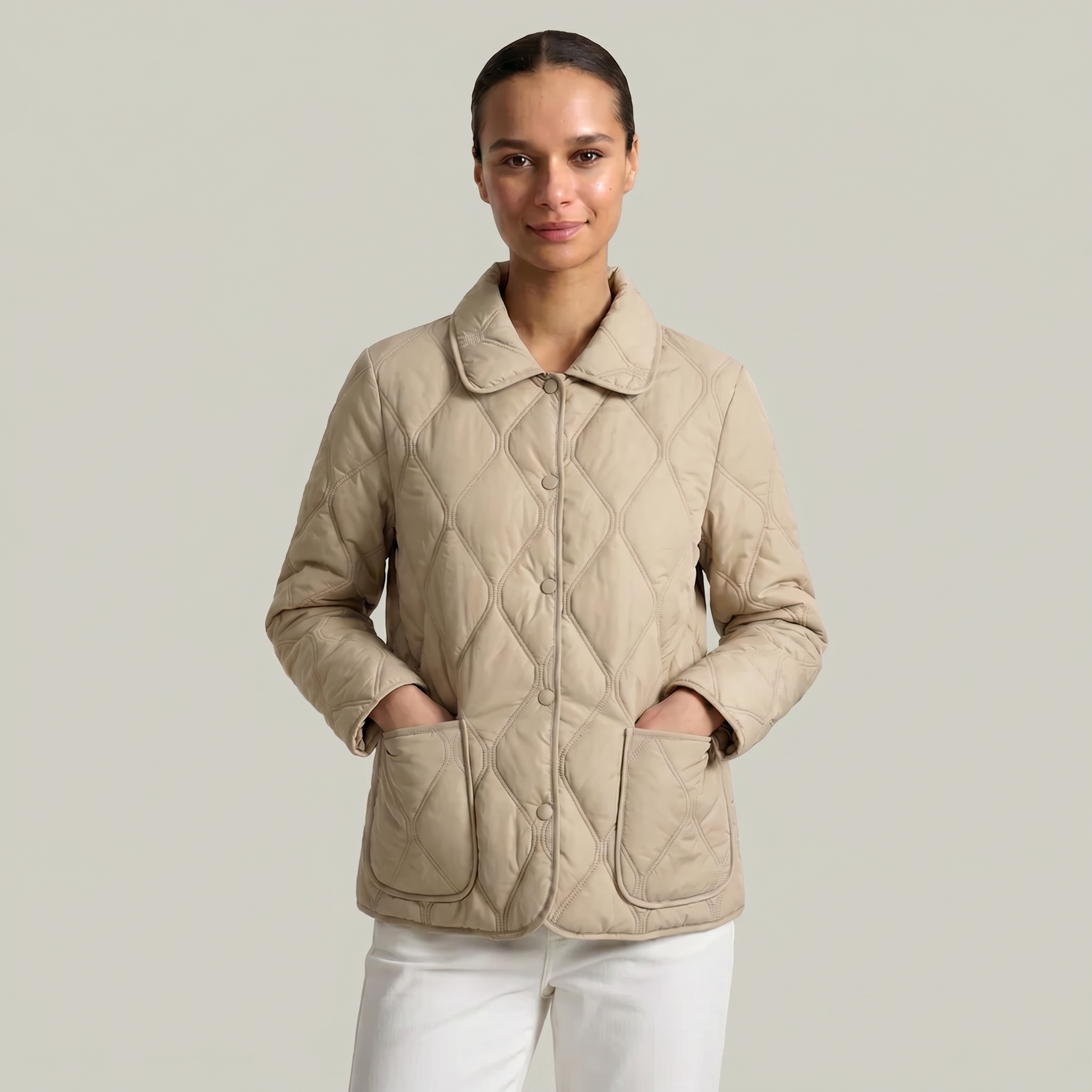 Women’s Quilted Puffer Jacket - Button-Down Padded Coat