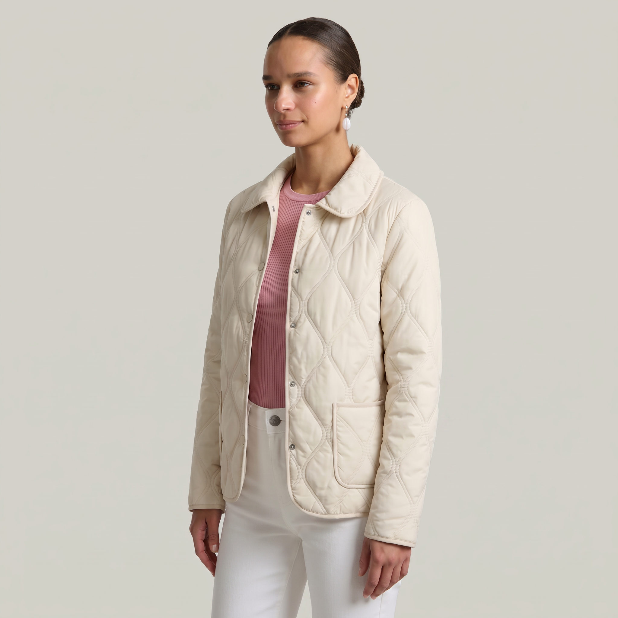 Women’s Quilted Puffer Jacket - Button-Down Padded Coat