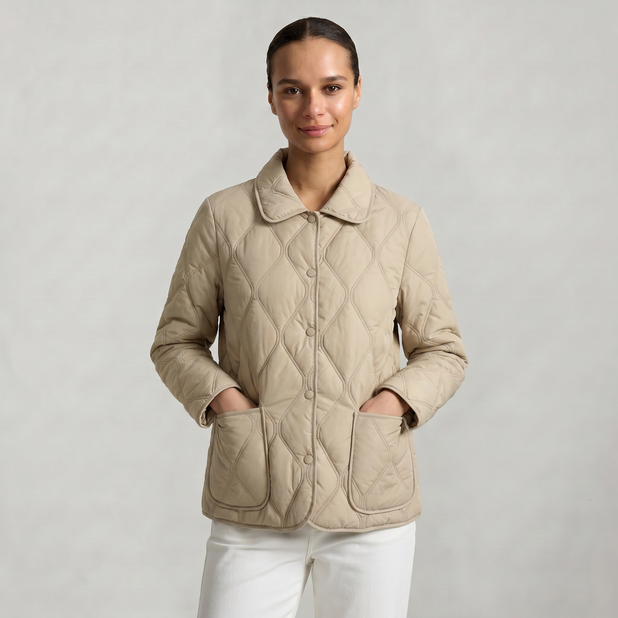 Women’s Quilted Puffer Jacket - Button-Down Padded Coat