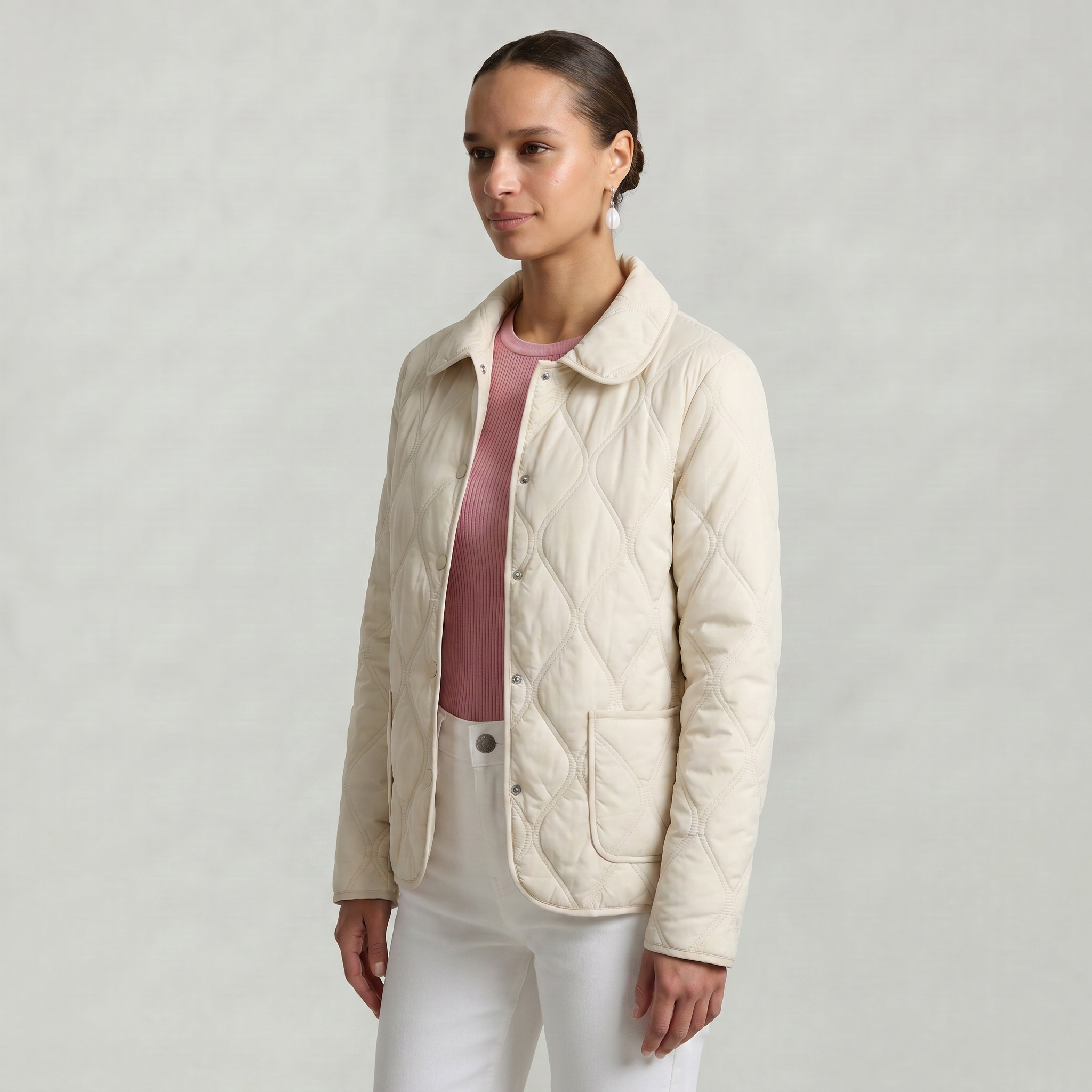Women’s Quilted Puffer Jacket - Button-Down Padded Coat