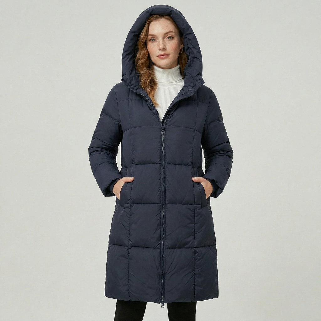 Women’s Quilted Puffer Coat - Long Hooded Regular Fit