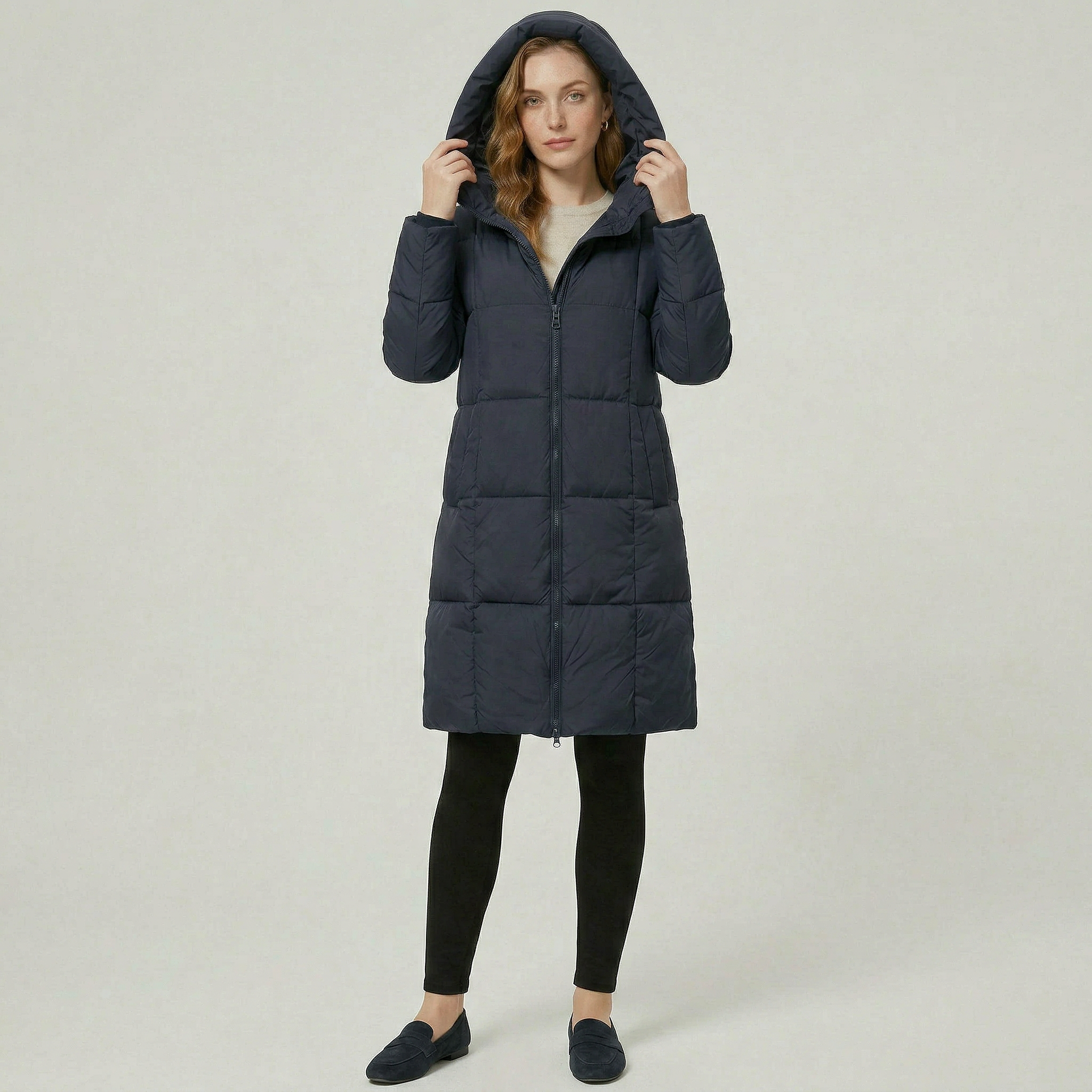 Women’s Quilted Puffer Coat - Long Hooded Regular Fit