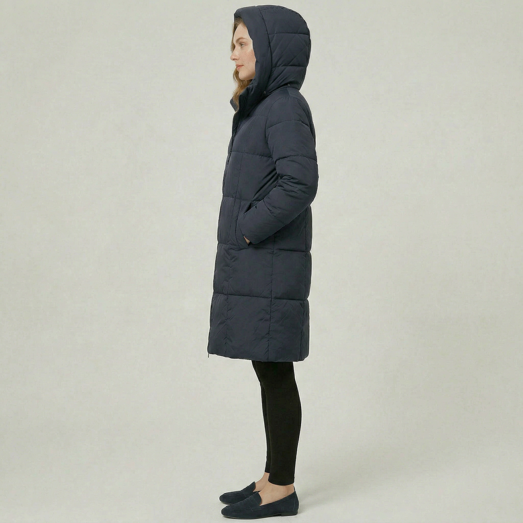 Women’s Quilted Puffer Coat - Long Hooded Regular Fit