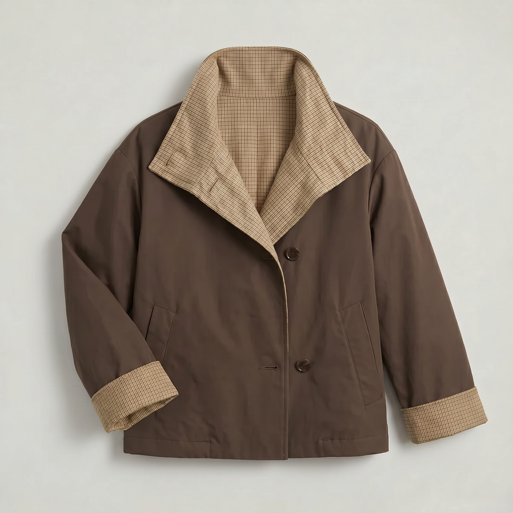 Women’s Reversible Double Sided Jacket Coat - Plaid Stand Collar Loose Fit Outerwear