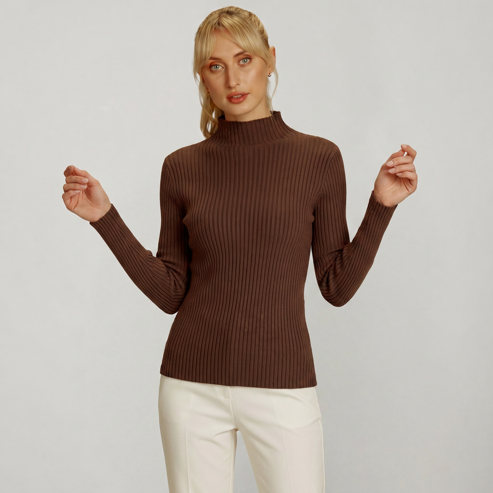 Women’s Ribbed Knit Turtleneck Sweater - Slim Fit Long Sleeve Pullover